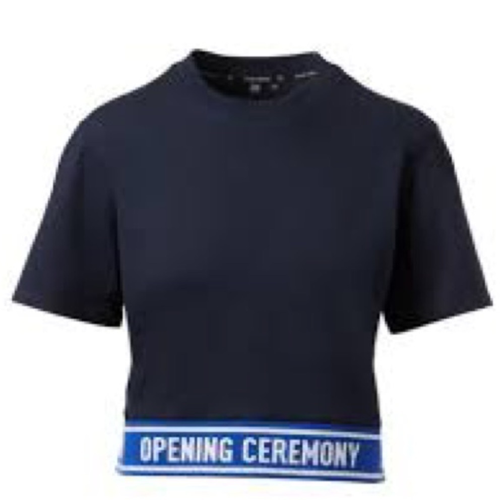 Opening Ceremony cropped elastic blue logo short sleeve shirt size XS